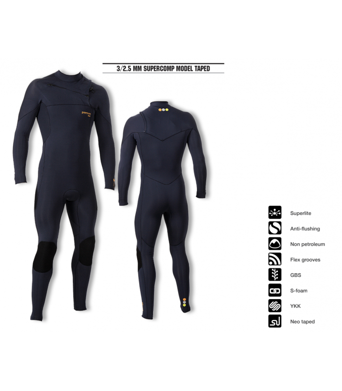 PREMIUM WETSUITS 3/2.5 MM SUPERCOMP MODEL TAPED HOMBRE